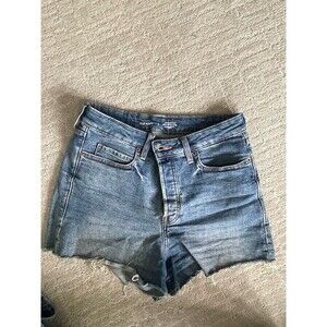 Old Navy Blue Denim Higher High Rise Sky-Hi A-line  Button Fly Shorts size 8